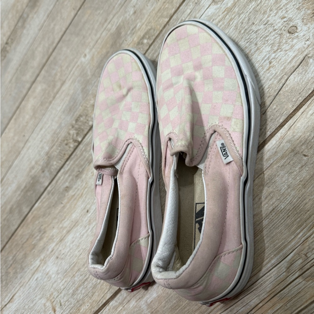 Women’s Vans Pink and Cream Checkerboard Slip-On Sneakers - Picture 3 of 6